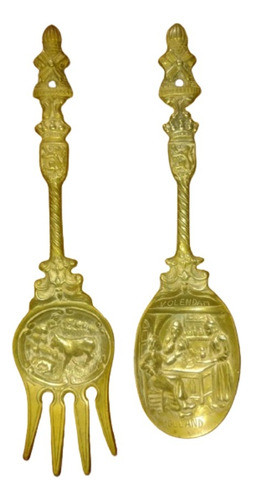 Antiguo Tenedor Y Cuchara De Bronce Decorativos 0