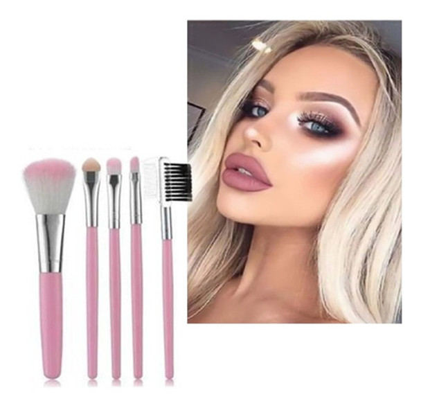 Set De 5 Pinceles Maquillaje Pelo Sintetico Color Rosa 0