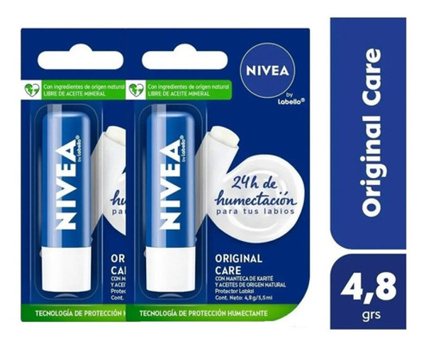 Protector Labial X 2u Nivea Labello Original Care Invisible 0