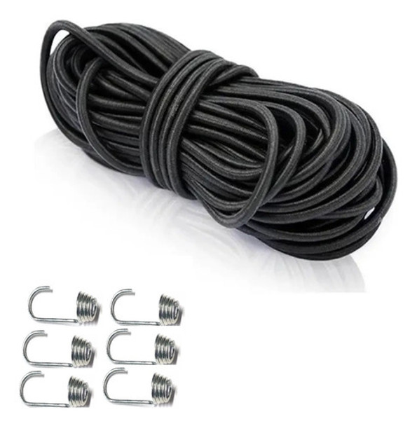 Soga Elástica 6 Mm X 10 Metros + 6 Ganchos C 0