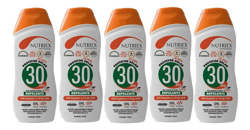 Kit C/5 Protetores Solares Fator 30 120ml Nutriex Repelente 0