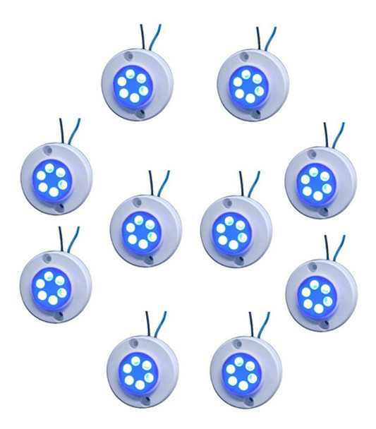10 Un Luz De Cortesia 6 Led Azul Leds Abs 12v Lancha Barco 0