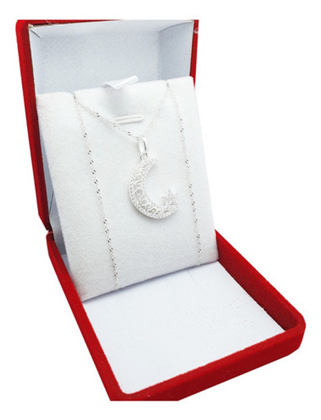 Conjunto Plata 925 Cadena Singapur + Dije Luna Estrella 0