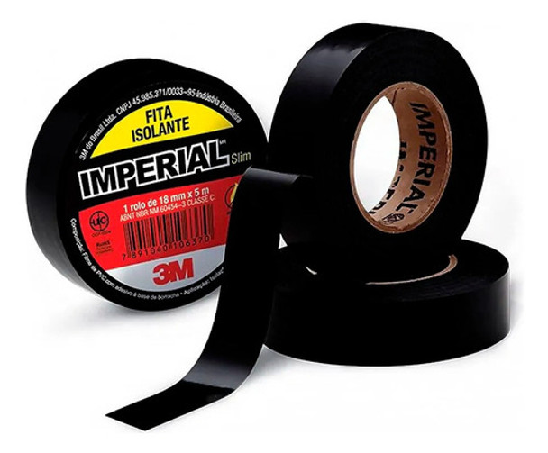 Fita Adesiva Preta 3m Imperial Rolo 18mm X 20m 0