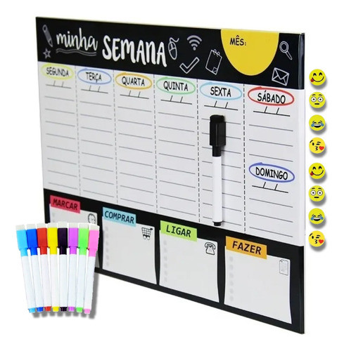 Planner Organizador Semanal 60x40 + 5 Canetas Para Lousa 0