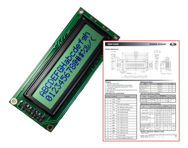 Display Lcd 16x2 - Display 1602 - Gdm1602e - Sin Backlight 0