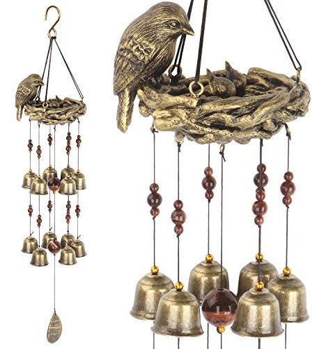 Gardenvy Bird Nest Wind Chime, Campanas De Pájaros Con 12 Ca 0