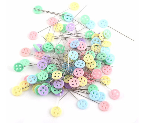 100 Alfinetes Cabeça Botão Cores Patchwork Costura Aplique 0