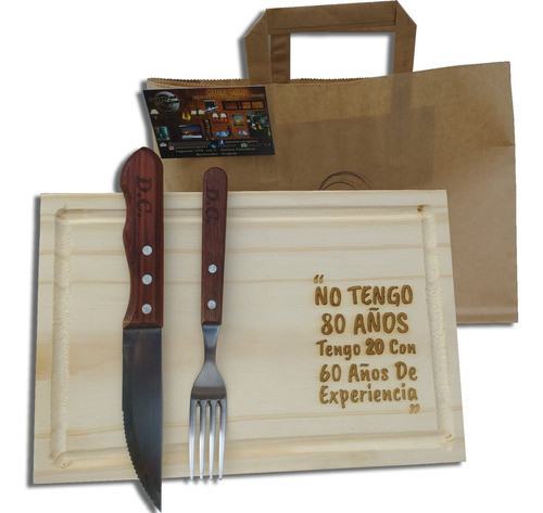 Set Juego Asado Cuchillo, Tenedor, Tabla Y Grabado 0