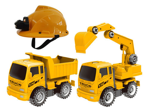 Set Juguete 2 Camiones Desmontables + Casco Con Linterna 0