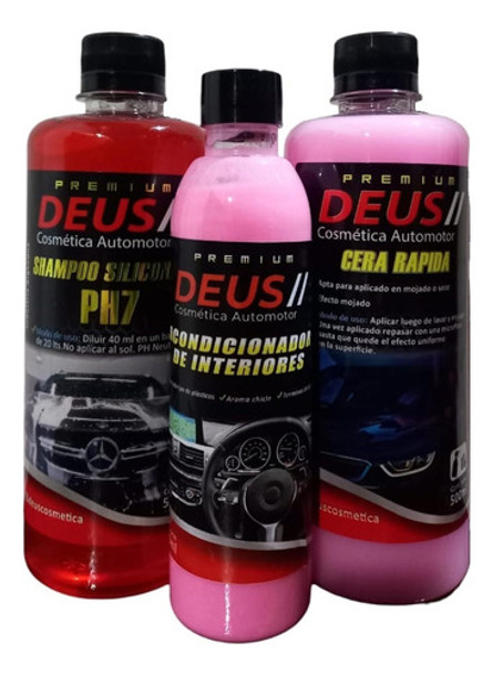 Kit De Limpieza Para Auto Shampoo Cera Y Acondicionador Deus 0
