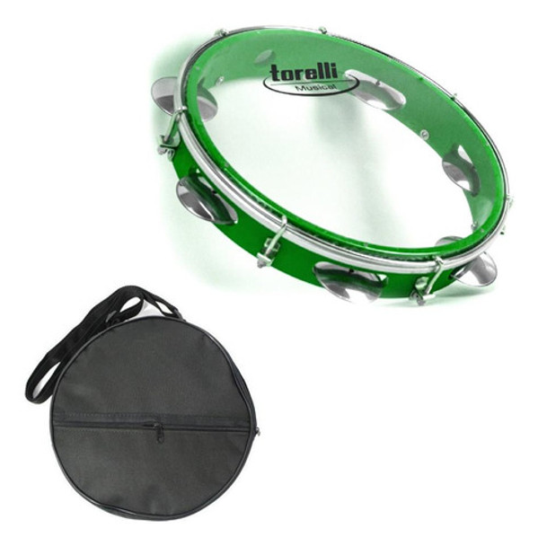 Torelli Pandeiro 10'' Verde Abs Pele Cristal Com Capa 0