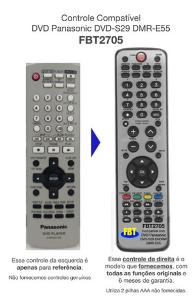 Controle Compatível Dvd Panasonic Dvd-s29 Dmr-e55 Fbt2705 0