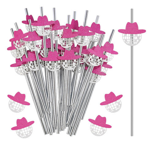 Decoraciones De Fiesta Rosa: 50 Pajitas De Espejo Mini, 10 C 0