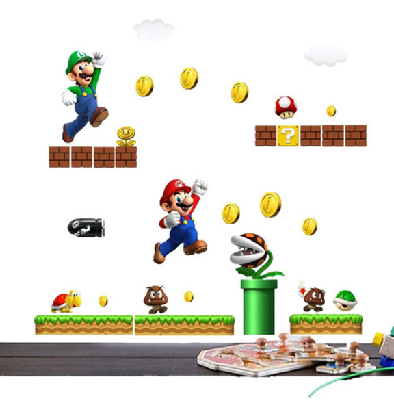 Heropar Calcomanas De Pared De Mario De Dibujos Animados Par 0
