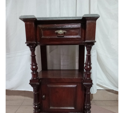 Mesa Antigua Estilo Torneado Puerta Y Cajon Tapa Marmol 0
