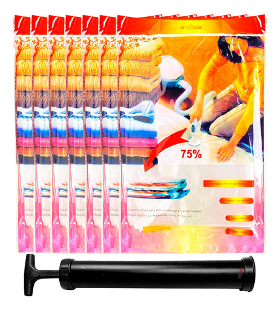 Kit 7x Saco A Vácuo 68x98cm Edredom Cobertor Guardar + Bomba 0