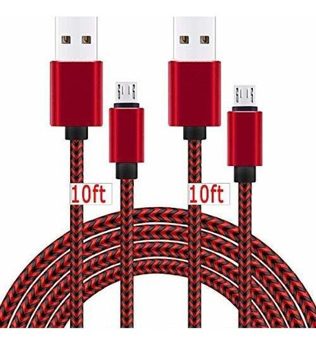 Paquete De 2 Cables Micro Usb De 10 Pies De Carga Rapida Us 0
