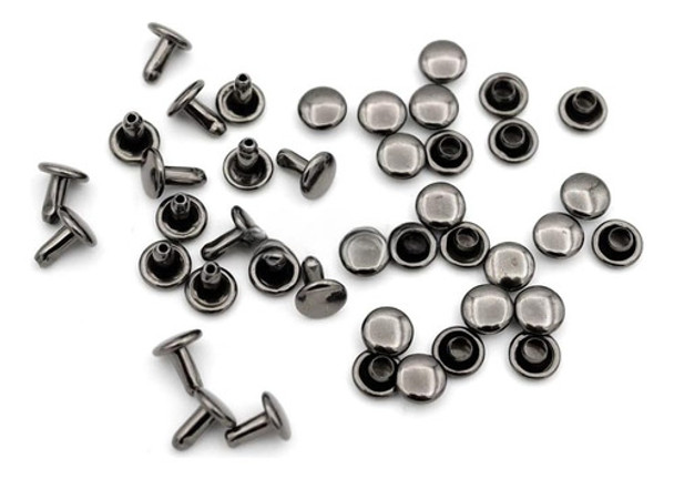 Remaches Para Cuero Doble Tapa 6mm 100sets Gun Metal 0