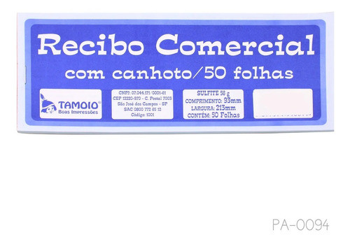 3 - Blocos De Recibo Comercial Com Canhoto 50 Folhas Tamoio 0