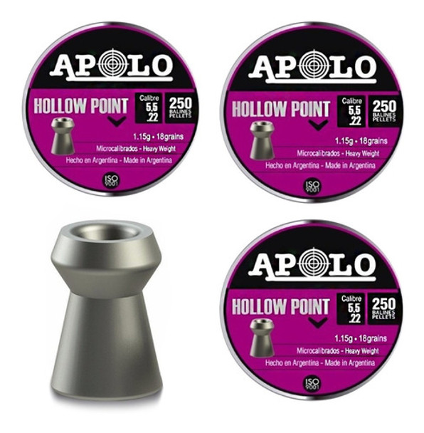 Combo 3 Latas Balines Apolo Hollow Point 5,5 Mm X 750u Caza 0