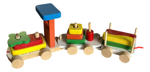 Tren Juguete Didactico Madera Arrastre 2 Vagones/bloques 0