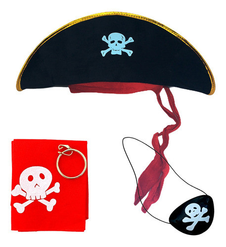 Kit Fantasia Pirata Adulto Tapa Olho Brinco Chapéu Barato Hj 0