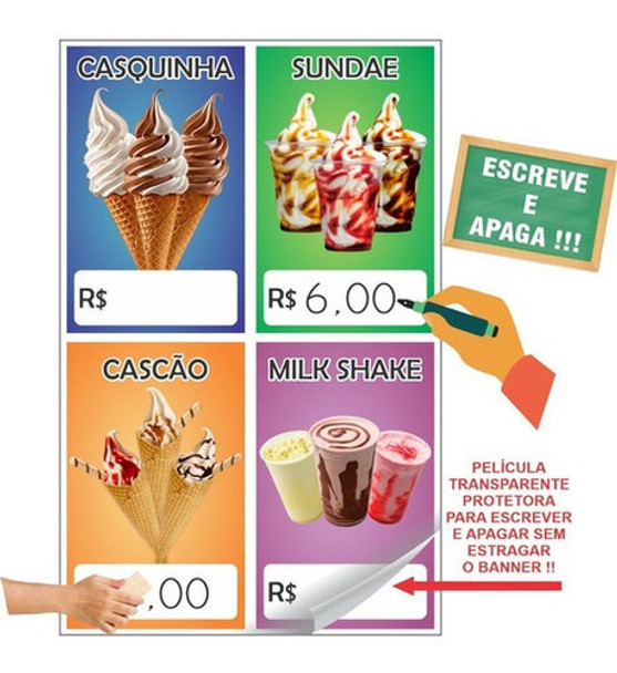 Banner Sorvetes Picolé Casquinha - Preços Escreve E Apaga 0