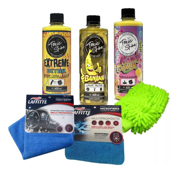 Kit Lavado Auto Moto Amarillo Toxic Shine Shampoo Cera Acond 0