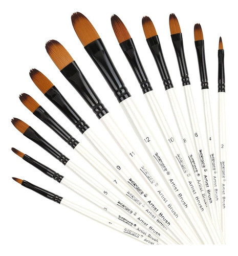 ~? Dainayw 12 Pcs Filbert Paint Brushes Set, Pincel De Artis 0