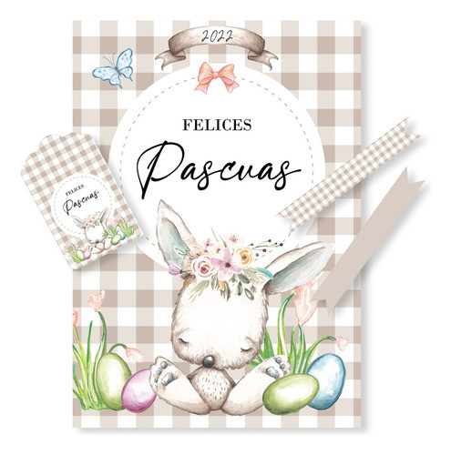 Kit Imprimible Conejitos Pascuas Textura Vichy Trama Beige 0