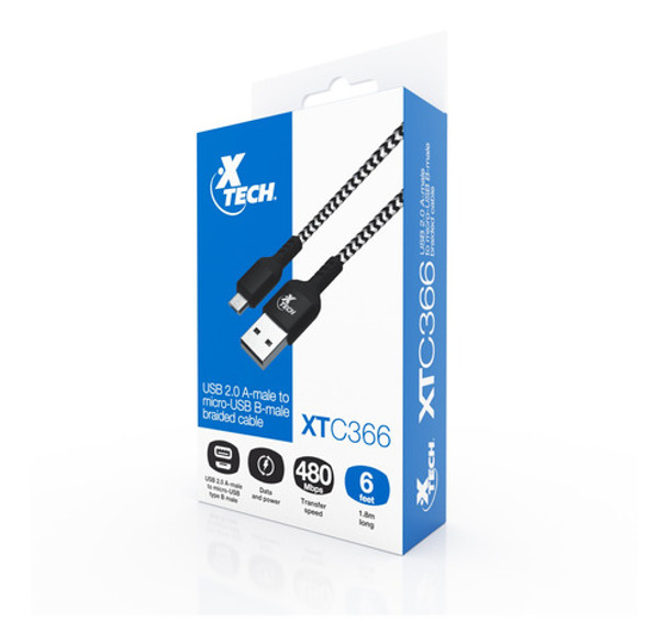 Cable Trenzado Usb 2.0 A Micro-usb-b Xtech Xtc-366 Negro 0