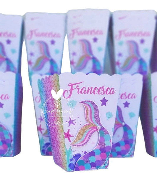 40 Cajita Pochoclera Personalizada Cola De Sirena Craftbaire 0
