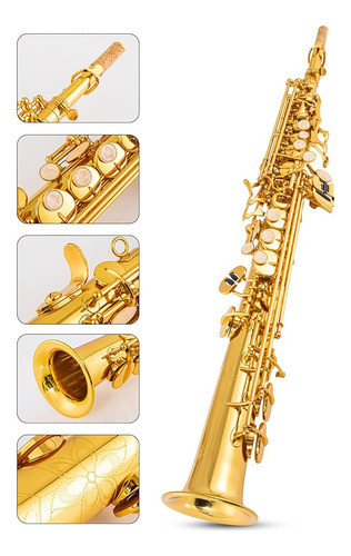 Aisiweier Soprano Saxophone Sax Bb Gold Lacquered Body and Keys