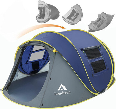Londtren 4 Person Easy Pop Up Tent Waterproof Automatic Setup - Blue