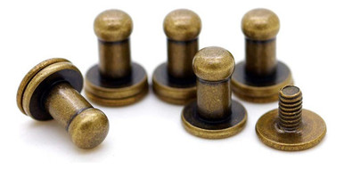 CRAFTMEMORE Solid Brass Ball Head Studs - Screw Back Rivets For Leathercraft (8mm, Silver, 10 Pack)