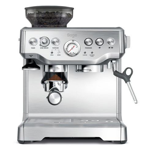 With conical burr grinder and dose control, this machine has 18 grind settings from course to fine for optimal espresso extraction. Silver