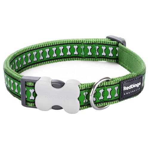 Dog Collar Reflective Bones Green 25mm