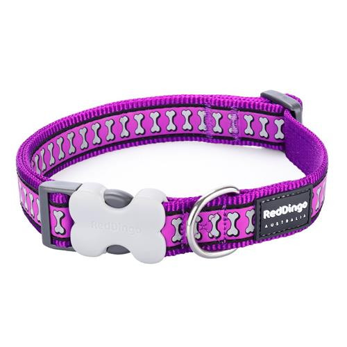 Dog Collar Reflective Bones Purpl L