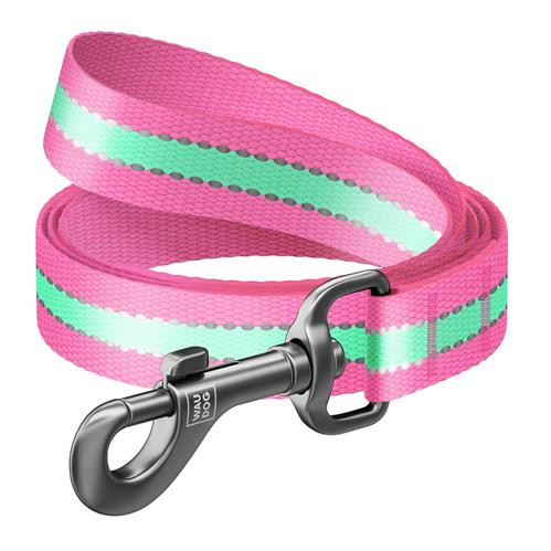 Dog lead WAUDOG Nylon glows in the dark (width 25 mm, length 122сm) pink