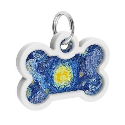 WAUDOG Smart ID metal pet tag with QR passport, «Water lilies» design, bone, L 40 mm, W 28 mm