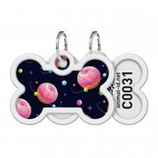 WAUDOG Smart ID metal pet tag with QR passport, «Donuts universe» design, bone, L 40 mm, W 28 mm