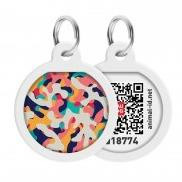 WAUDOG Smart ID metal pet tag with QR passport, «Multicolored camo» design, round, D 25 mm