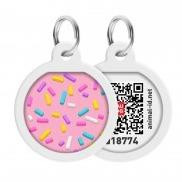WAUDOG Smart ID metal pet tag with QR passport, «Marshmallow» design, round, D 25 mm