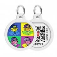 WAUDOG Smart ID metal pet tag with QR passport, «Buldogs» design, round, D 25 mm