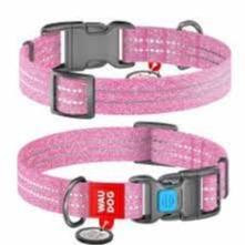 WAUDOG Re-cotton recycled material dog collar with QR passport reflective plastic fastex W 25 mm L 35-58 cm pink