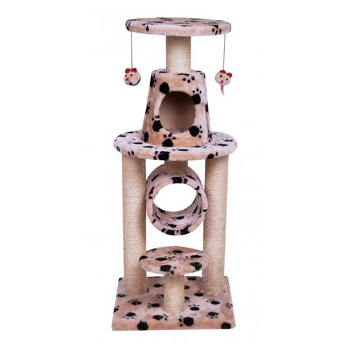 BONALTI CAT PLAY TOWER WITH PAW PRINT - BEIGE/ GREY