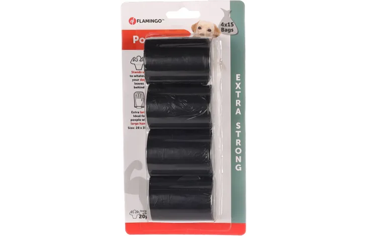 Flamingo Poop Bag Extra Strong Black XL 4 Rolls (15 Bags Each)