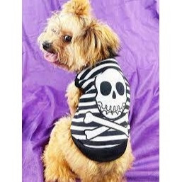 1pc Polyester Skull & Stripe & Printed Pattern, Plush Lined Pet Thicken Halloween Vest