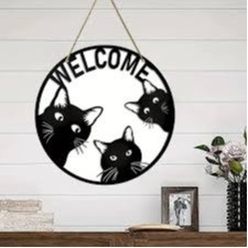 Welcome Cats Round Wood Sign